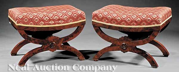 Pair American Classical Mahogany Curule Stools