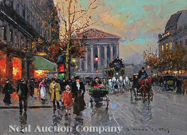 Edouard Cortes (French, 1882-1969): Edouard Cortes (French, 1882-1969) , "Parisian Street Scene", oil on canvas, signed lower right, 13 in. x 18 in., framed