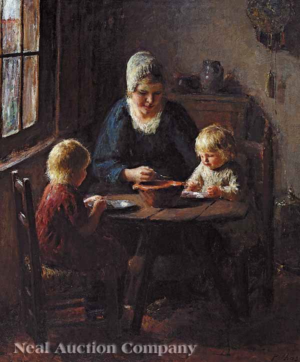 Bernard Pothast (Dutch, 1882-1966): Bernard Pothast (Dutch, 1882-1966) , "Evening Meal", oil on canvas, signed lower right, 30 1/2 in. x 26 in., in a cove-molded carved wood frame