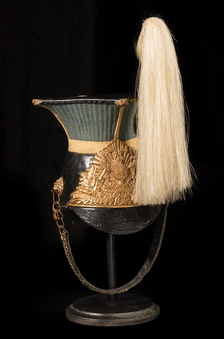 Other Ranks 21st Lancers Lance Cap: Other Ranks 21st (Empress of India's) Lancers Lance Cap , c. 1901-10, leather skull and peak, upper portion of French gray cloth with yellow trimmings, brass fittings incl. helmet-plate with Victorian