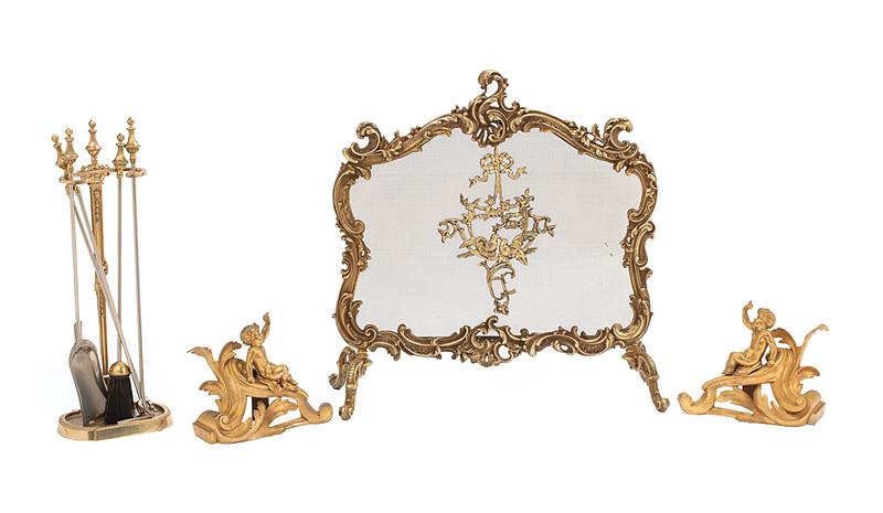 Bronze and Brass Four-Piece Fireplace Garniture (1 of 4)