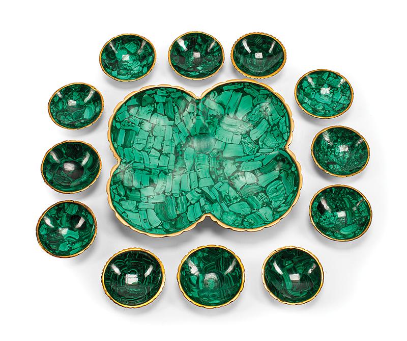 Thirteen-Piece Malachite Veneered Nut Service (1 of 4)