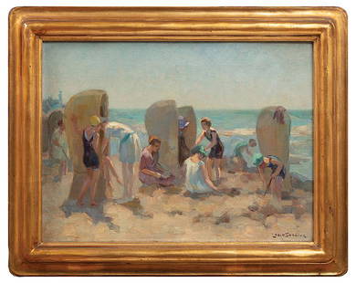 Louis Soonius (Dutch, 1883-1956): Louis Soonius (Dutch, 1883-1956) , "Strandgesicht", oil on canvas, signed lower left, signed, titled and gallery label on stretcher, 12 in. x 16 in., framed. Note: Impressionist painter Louis Soonius