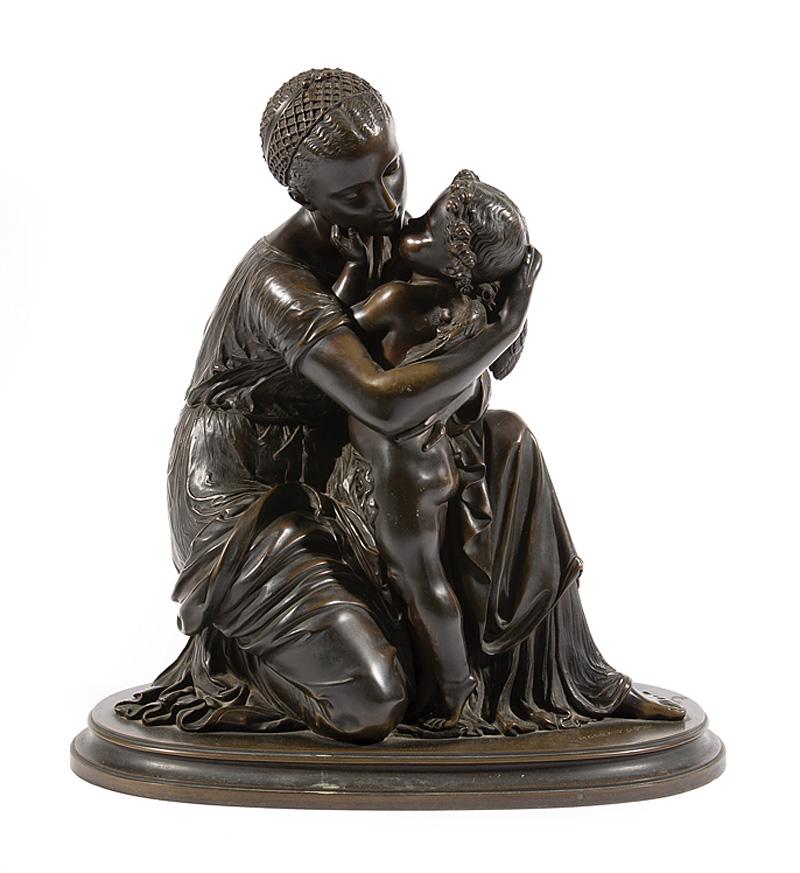 Bronze Figural Group of a Maiden and Cherub (1 of 3)