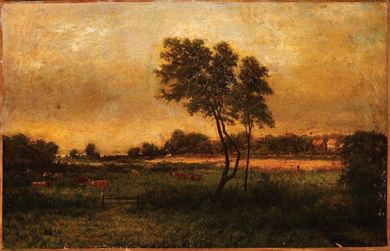 William Hart (Scottish/American, 1823-1894): William Hart (Scottish/American, 1823-1894) , "Tree in Pasture", oil on canvas, signed and dated lower left, 14 1/2 in. x 22 3/4 in., framed