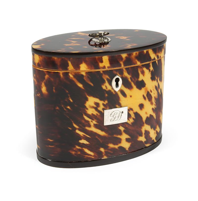 George V Tortoiseshell Oval Tea Caddy (1 of 6)
