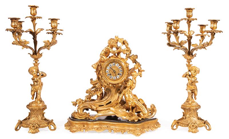 Gilt Bronze Three-Piece Clock Garniture (1 of 10)