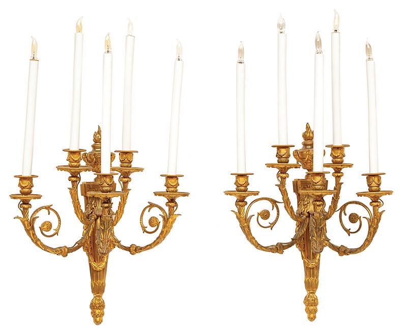 Empire-Style Gilt Bronze Five-Light Sconces (1 of 1)