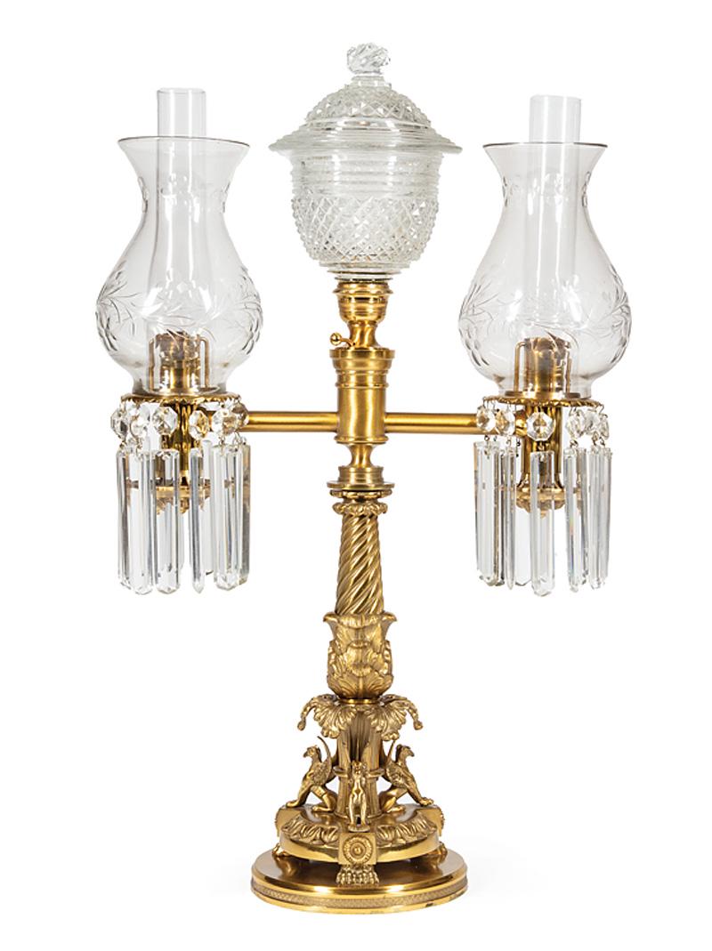 English Cut Crystal and Bronze Argand Lamp (1 of 7)