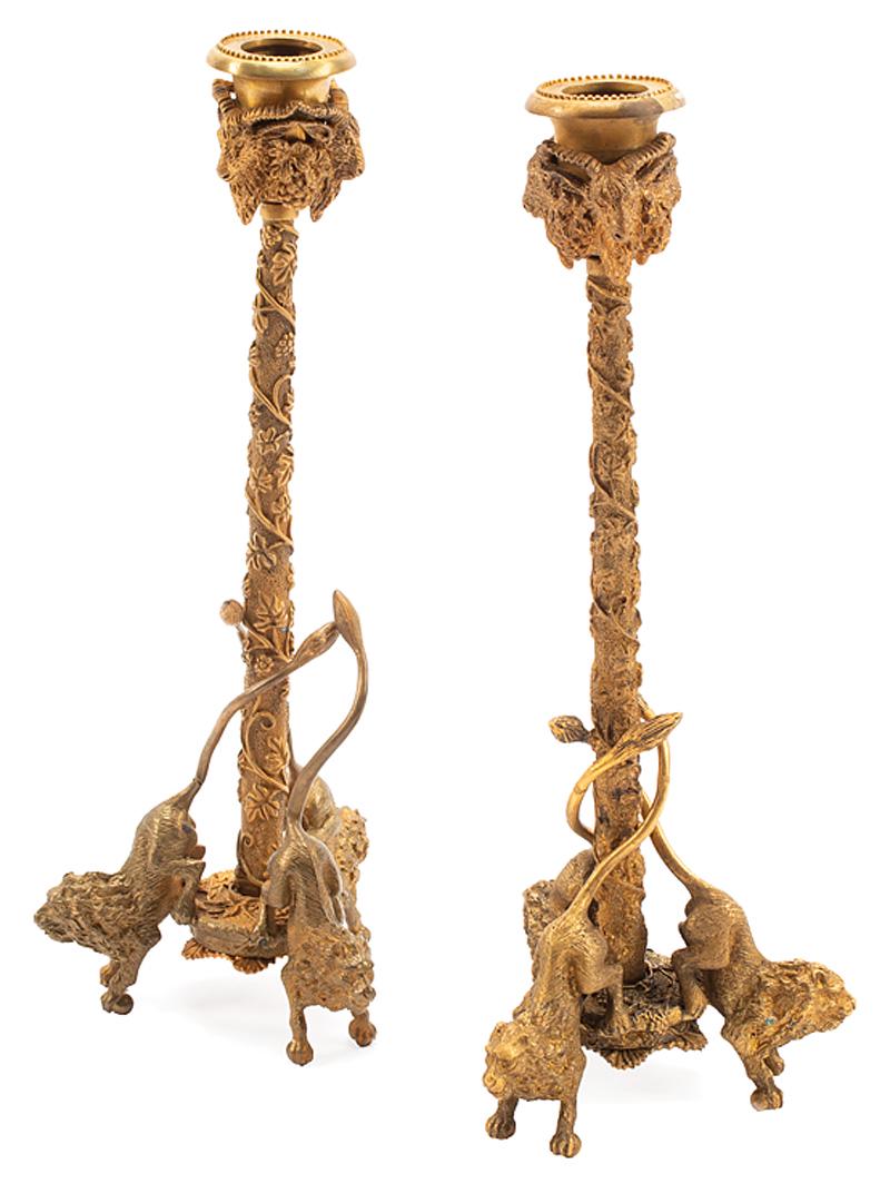Pair of English Bronze Dore Candlesticks (1 of 3)