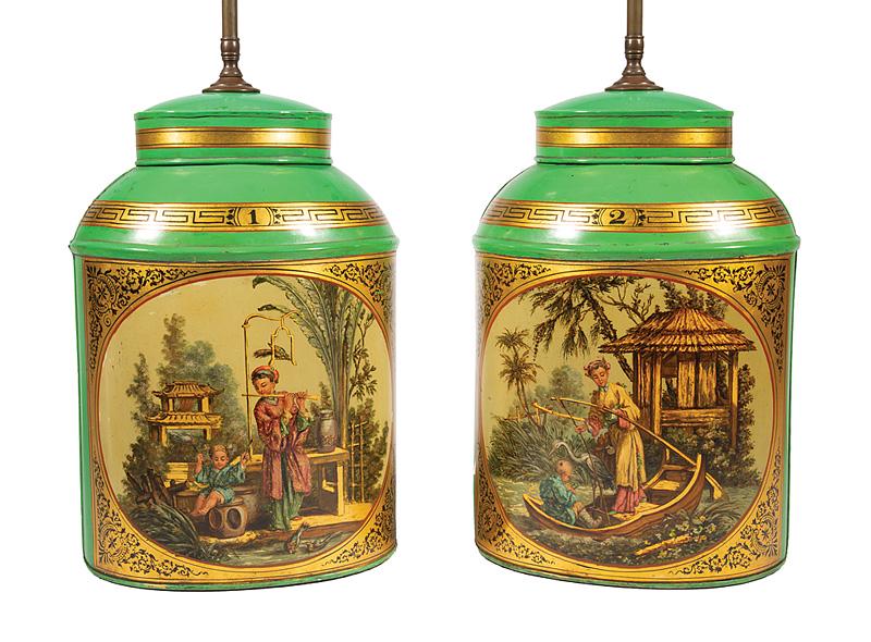Pair of English Tole Peinte Tea Canisters (1 of 1)