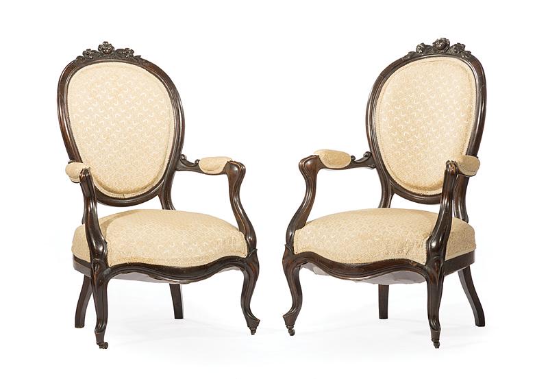 Pair of Rococo Revival Carved Mahogany Armchairs (1 of 3)