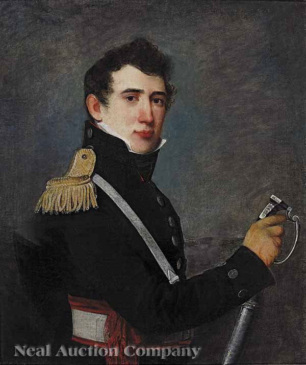 Attributed to John Wesley Jarvis (British/N.Y.): Attributed to John Wesley Jarvis (British/New York, 1780-1840, active New Orleans 1820-1834), "Captain (later General) Horatio H. Davis, U.S.A.", 1820-1822, oil on canvas, unsigned, 30 1/4 in. x 25 in