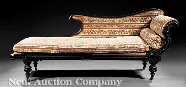 English Carved Mahogany Grecian Sofa: An English Carved Mahogany Grecian Sofa, early 19th c., scrolled back, acanthus, bead and fan-carved arm, beaded seat rail with tablets, lobed turned feet, casters, height 35 3/4 in., length 84 in., d