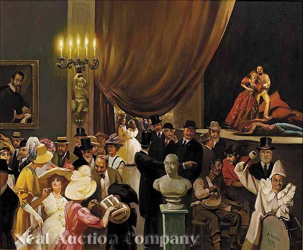Auseklis Ozols (Latvian/New Orleans, b. 1941): Auseklis Ozols (Latvian/New Orleans, b. 1941), "The Opera", oil on canvas, signed lower right and dated with Roman numerals "MM (2000)" lower right, A.L. Lowe, New Orleans label en verso, 30 in. x 35 