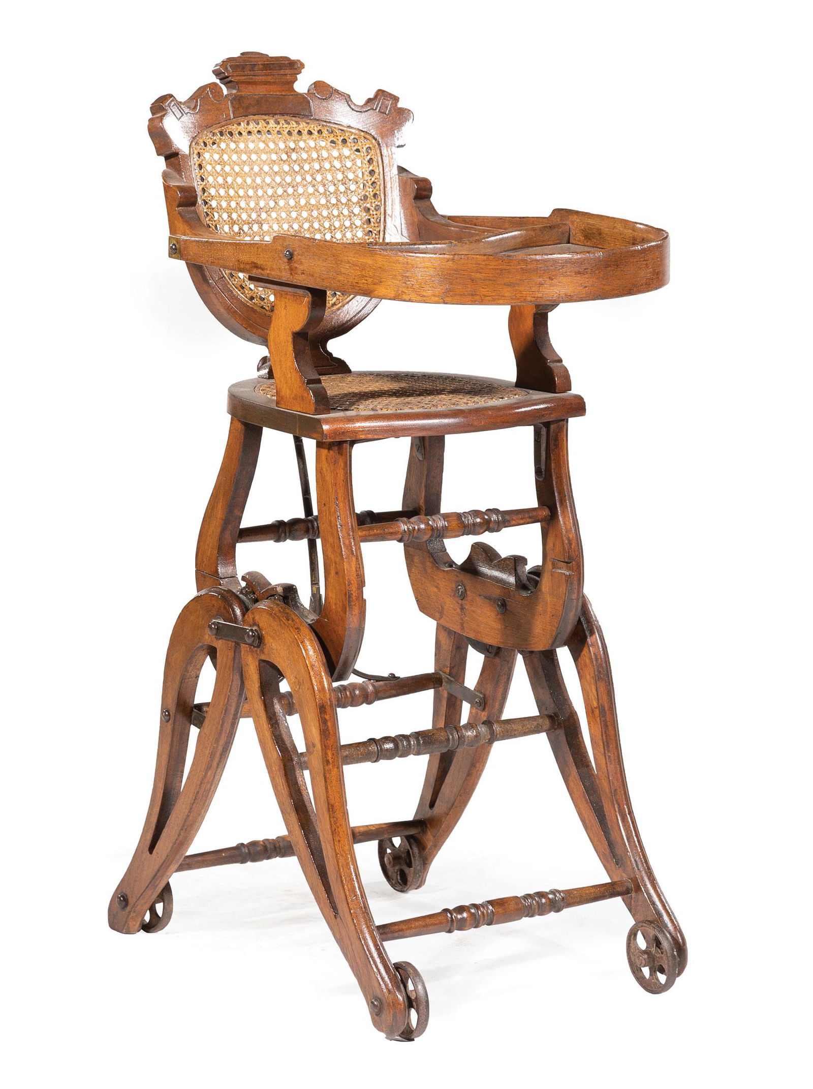 Carved Walnut Mechanical High Chair (1 of 5)