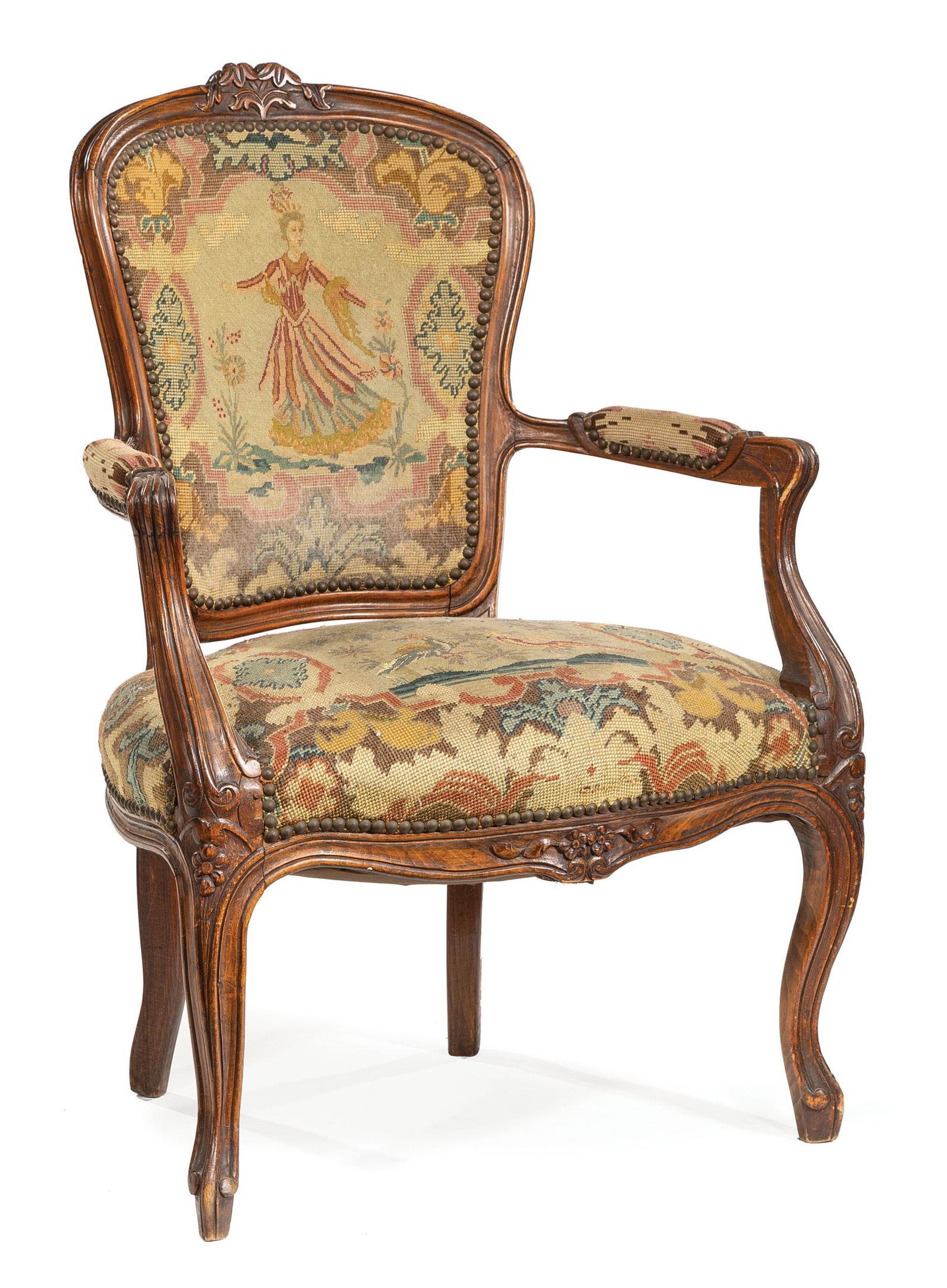 Carved Fruitwood Needlepoint Chair (1 of 3)
