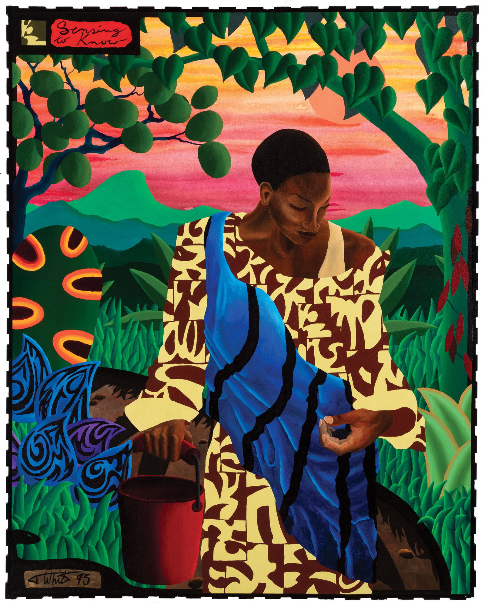 Tommy White (American, b. 1965): Tommy White (American, b. 1965) , "Collecting Knowledge", 1995, acrylic on canvas, signed and dated lower left, signed, titled, dated and museum label with artist and title en verso, 48 in. x 48 in., 