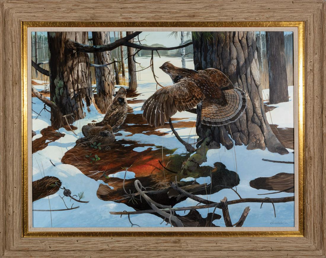 Mario F. Fernandez (Cuban/American): Mario F. Fernandez (Cuban/American, 1946-2012) , "Spring Drumming", 1982, oil on masonite, signed and dated lower right, 30 in. x 40 in., framed Condition: Very light scattered marks and accretions; l