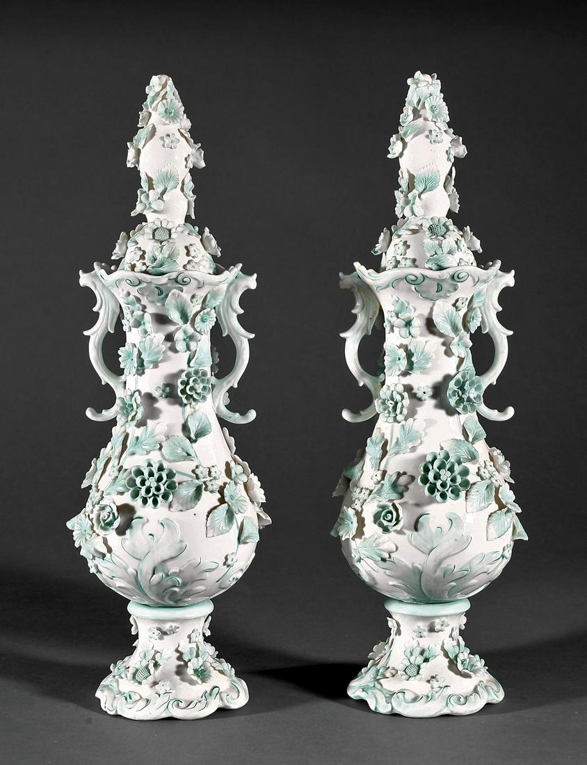 Pair of American Green and White Porcelain Covere (1 of 1)