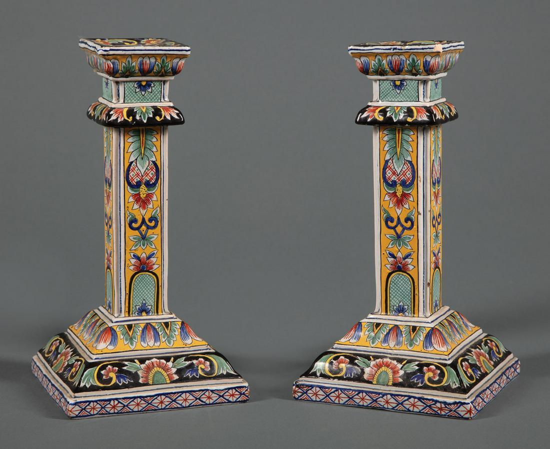 Pair of French Faience Candleholders (1 of 2)