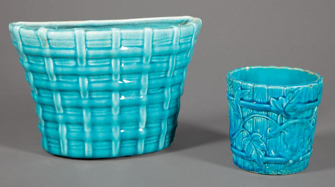 Two French Blue Glazed Faience Planters (1 of 2)