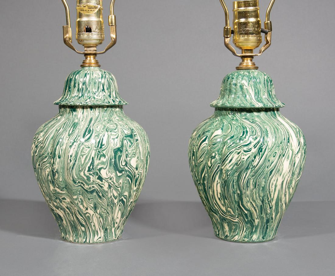 Pair of Green and White Porcelain Lamps (1 of 1)