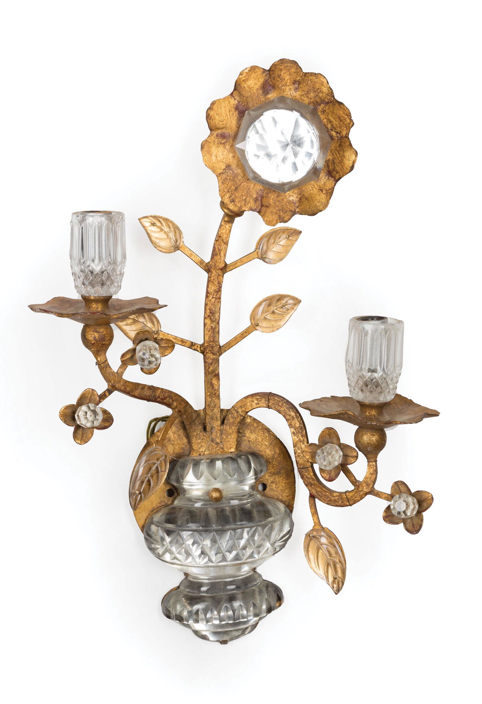 Gilt Metal and Cut Glass Wall Sconce (1 of 1)