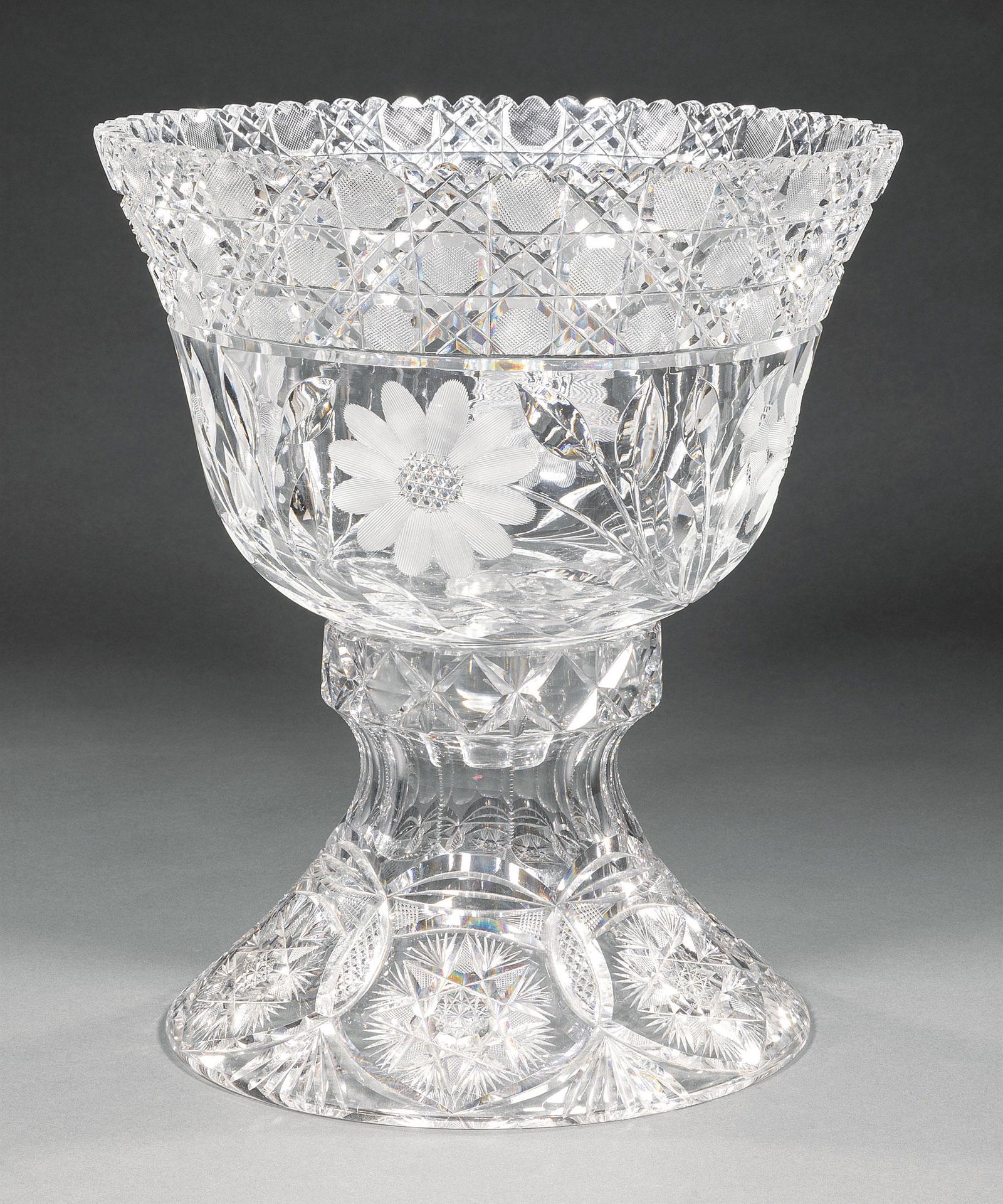 American Brilliant Cut Glass Punch Bowl on Stand (1 of 1)
