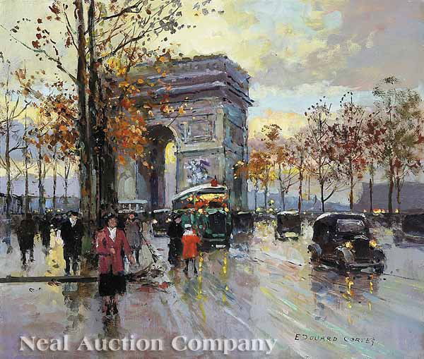 Edouard Cortes (French, 1882-1969): Edouard Cortes (French, 1882-1969), "Arc de Triomphe", oil on canvas, signed lower right, 15 in. x 18 in., in a gilt and gessoed wood frame; together with a letter of authentication from Mr. David Kle