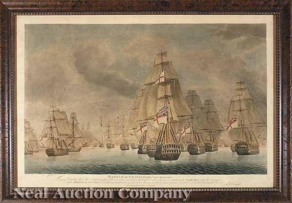 After Robert Dodd (English, 1748-1816): After Robert Dodd (English, 1748-1816), four aquatints of the Battle of Trafalgar, published by J. W. Laird, London, 1843, distinguished as "Van Division", "Rear Division", "Victory in the Van" and "V