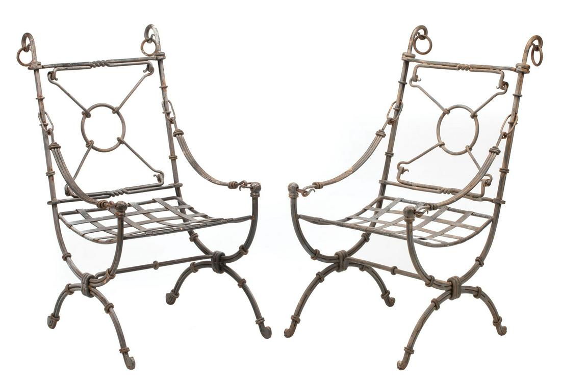 Pair of Wrought Iron Curule Armchairs (1 of 5)
