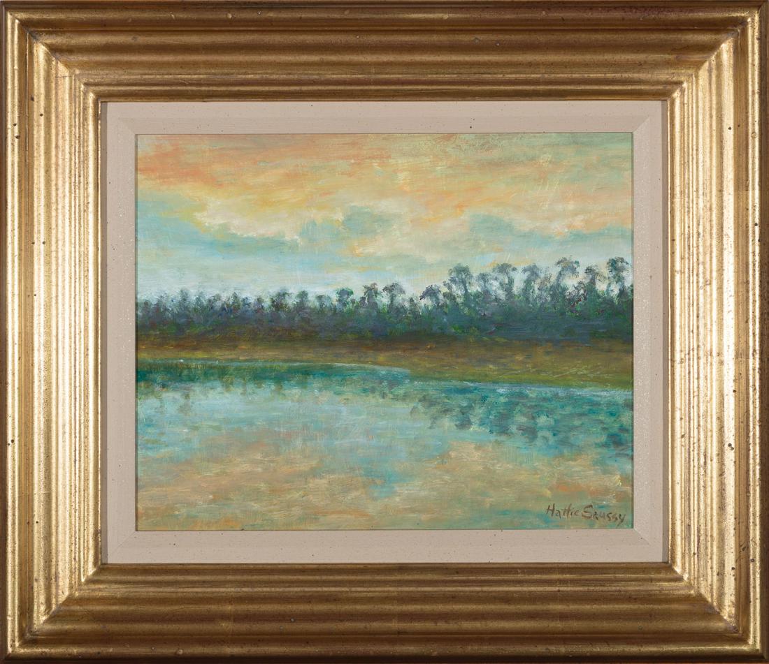 Hattie Saussy (American/Georgia, 1890-1978): Hattie Saussy (American/Georgia, 1890-1978) , "Twilight in the Swamp", oil on board, signed lower right, 8 in. x 10 in., framed . Provenance: Neal Auction Company, Feb. 3, 2007, lot 351 Provenance: Es