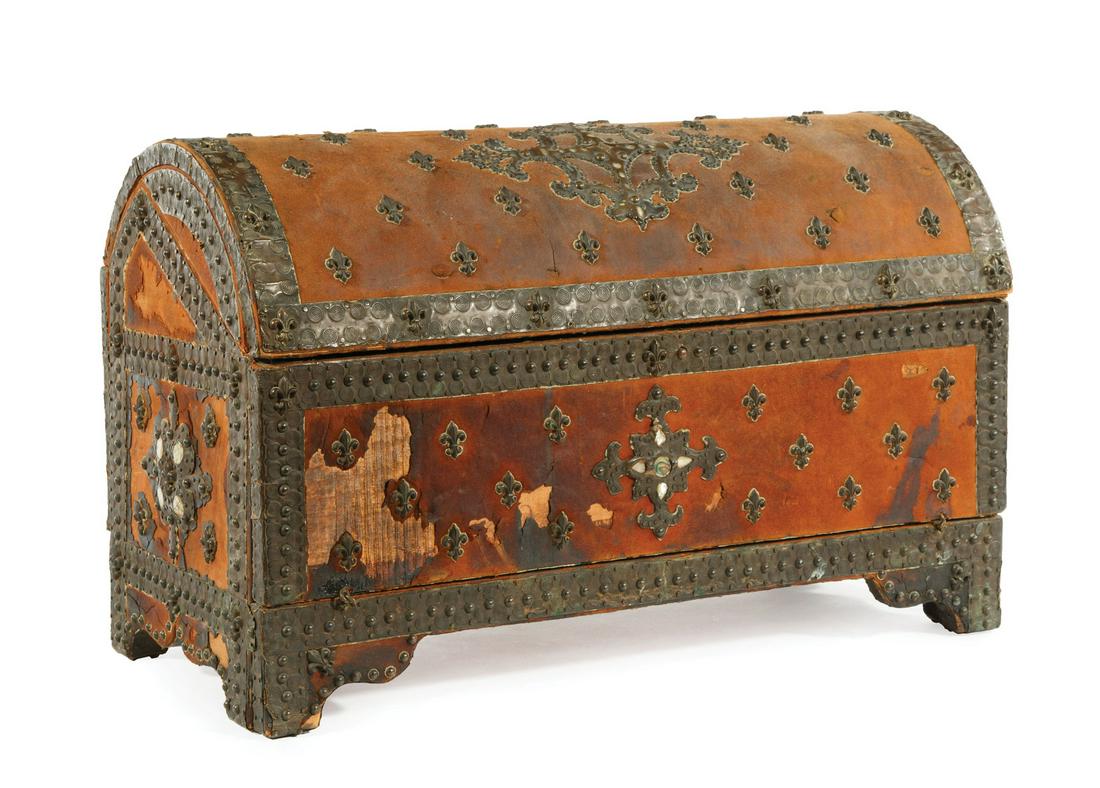 Continental Brass Bound Leather Coffer (1 of 4)