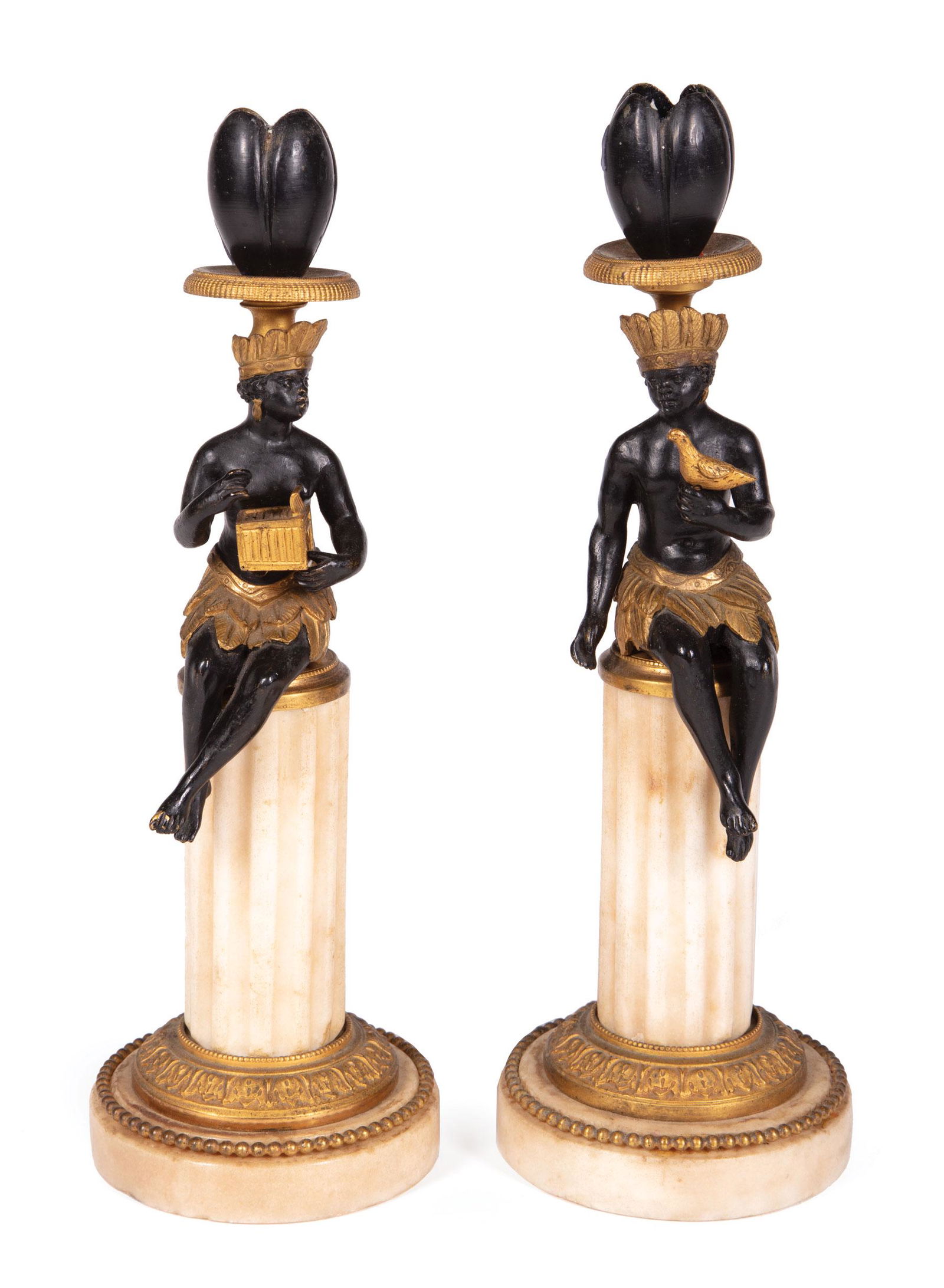 Bronze and Marble Figural Candlesticks (1 of 2)