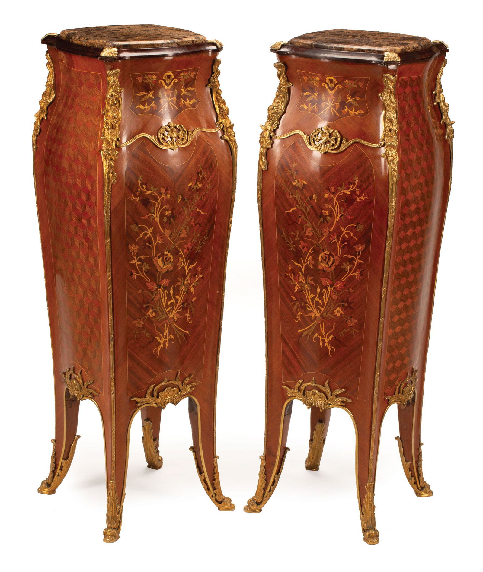 Marquetry and Parquetry Bombe Pedestals (1 of 6)
