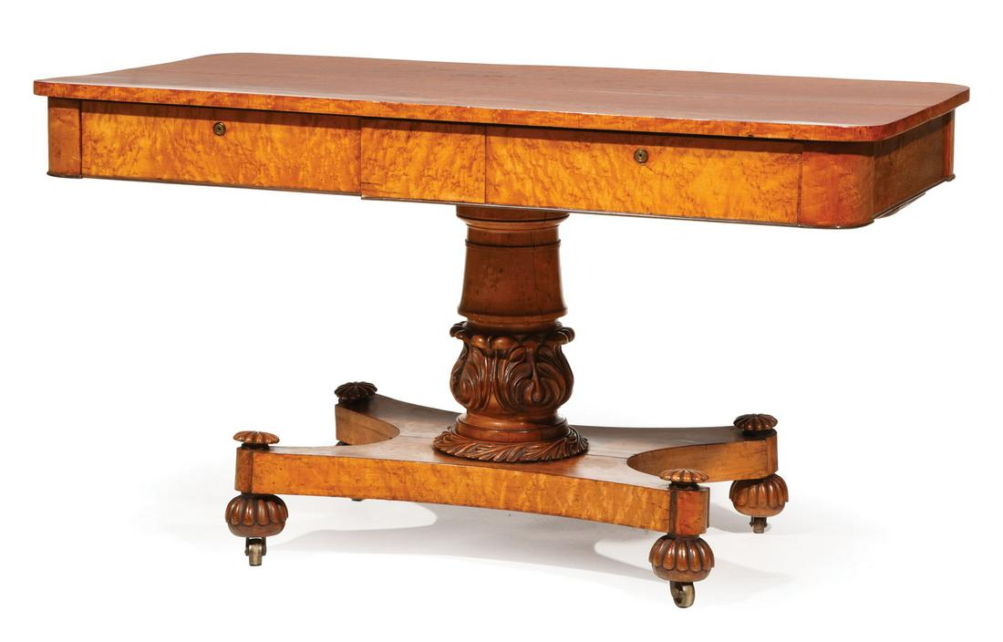 Regency Carved Birdseye Maple Library Table (1 of 5)