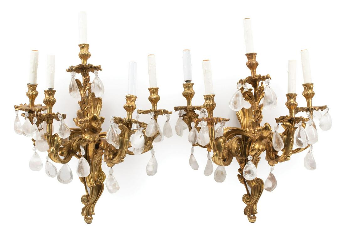 Bronze and Rock Crystal Five-Light Sconces (1 of 5)