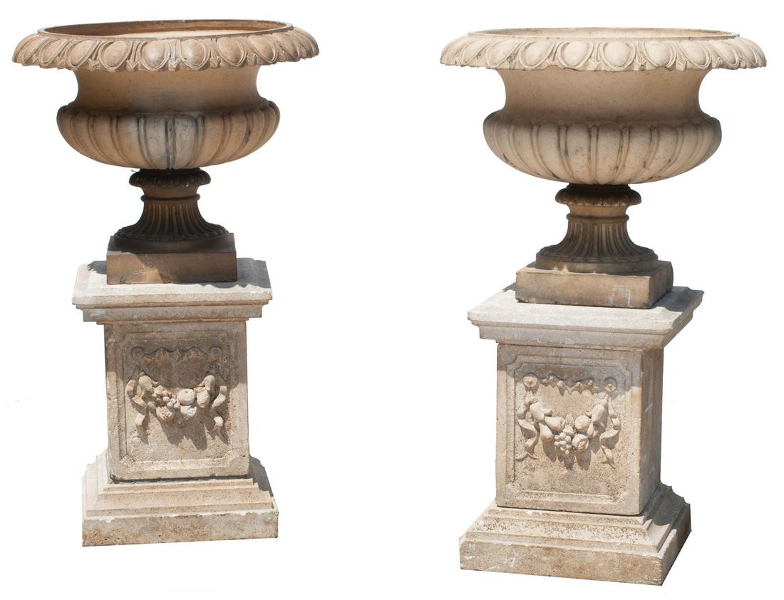 Pair of Italian Cast-Stone Garden Urns (1 of 5)