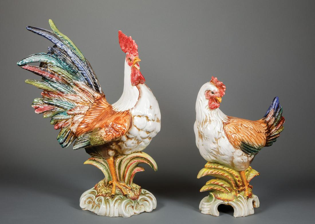 Italian Polychrome Ceramic Rooster & Hen Figure (1 of 4)