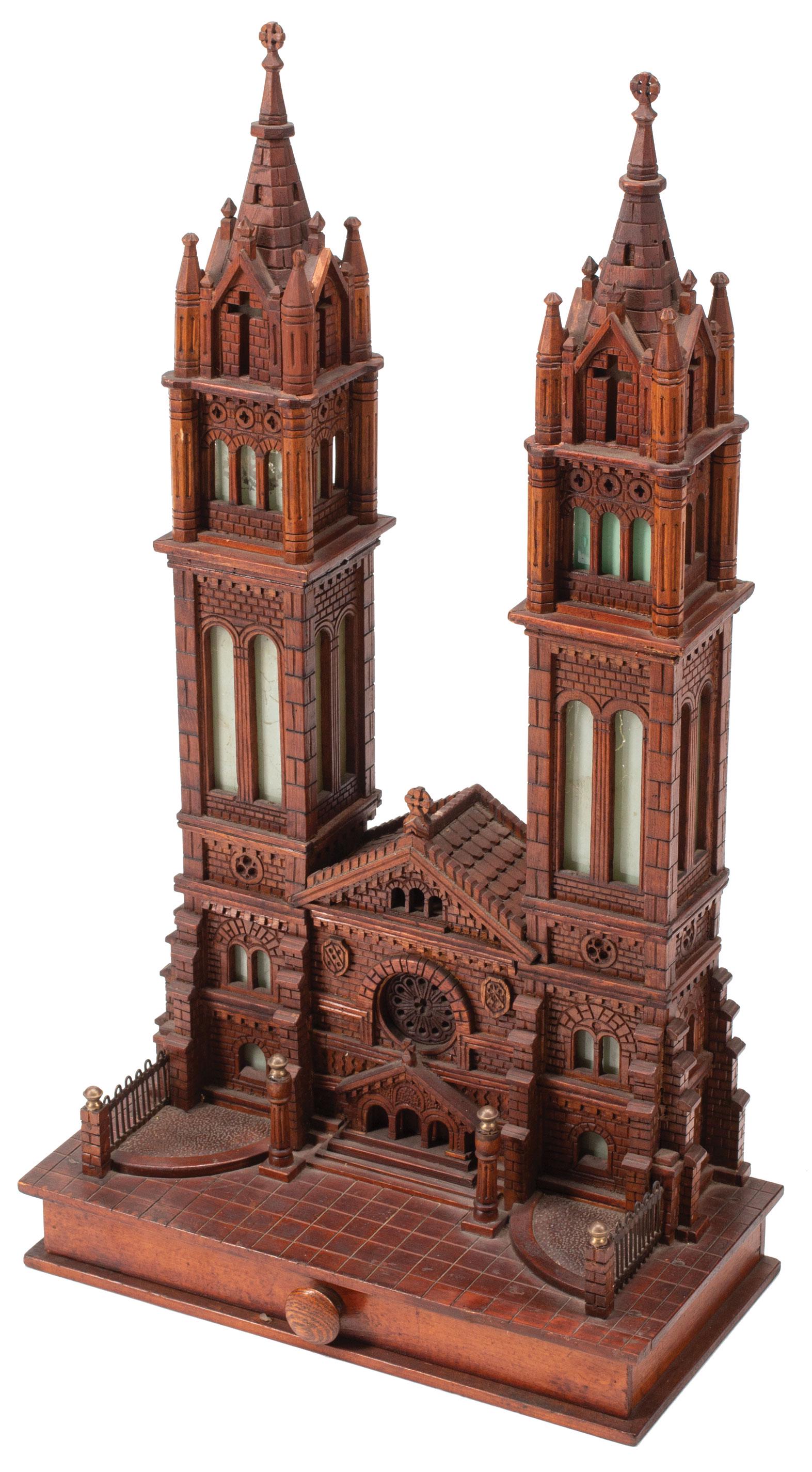 Carved Wood Illuminated Model of a Church (1 of 4)