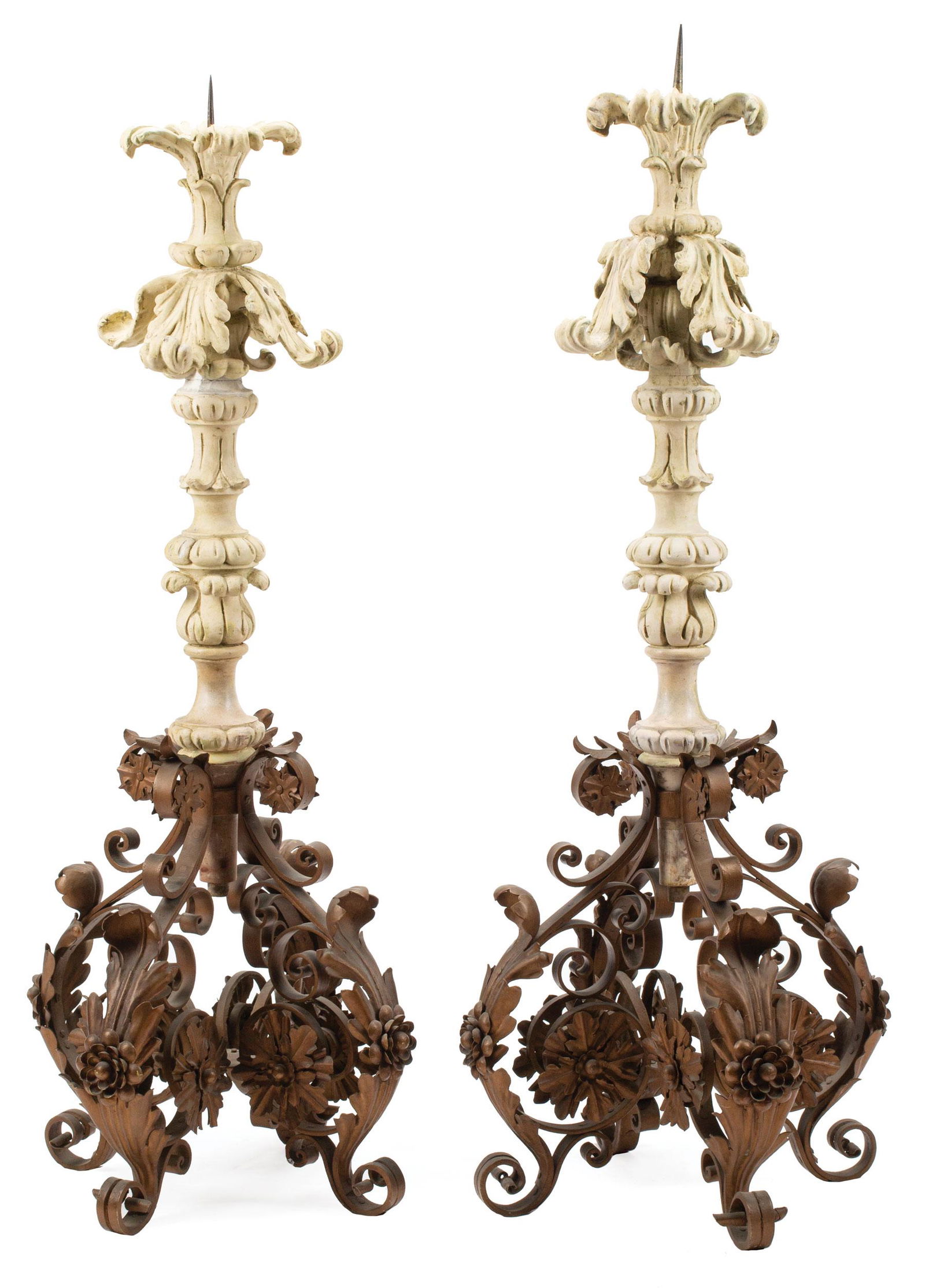 Spanish Wrought Iron, Wood Pricket Torcheres (1 of 4)