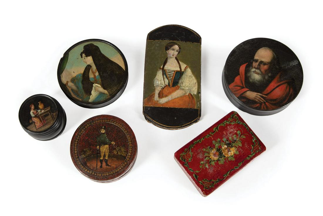 Six Antique Continental Lacquered Boxes (1 of 2)