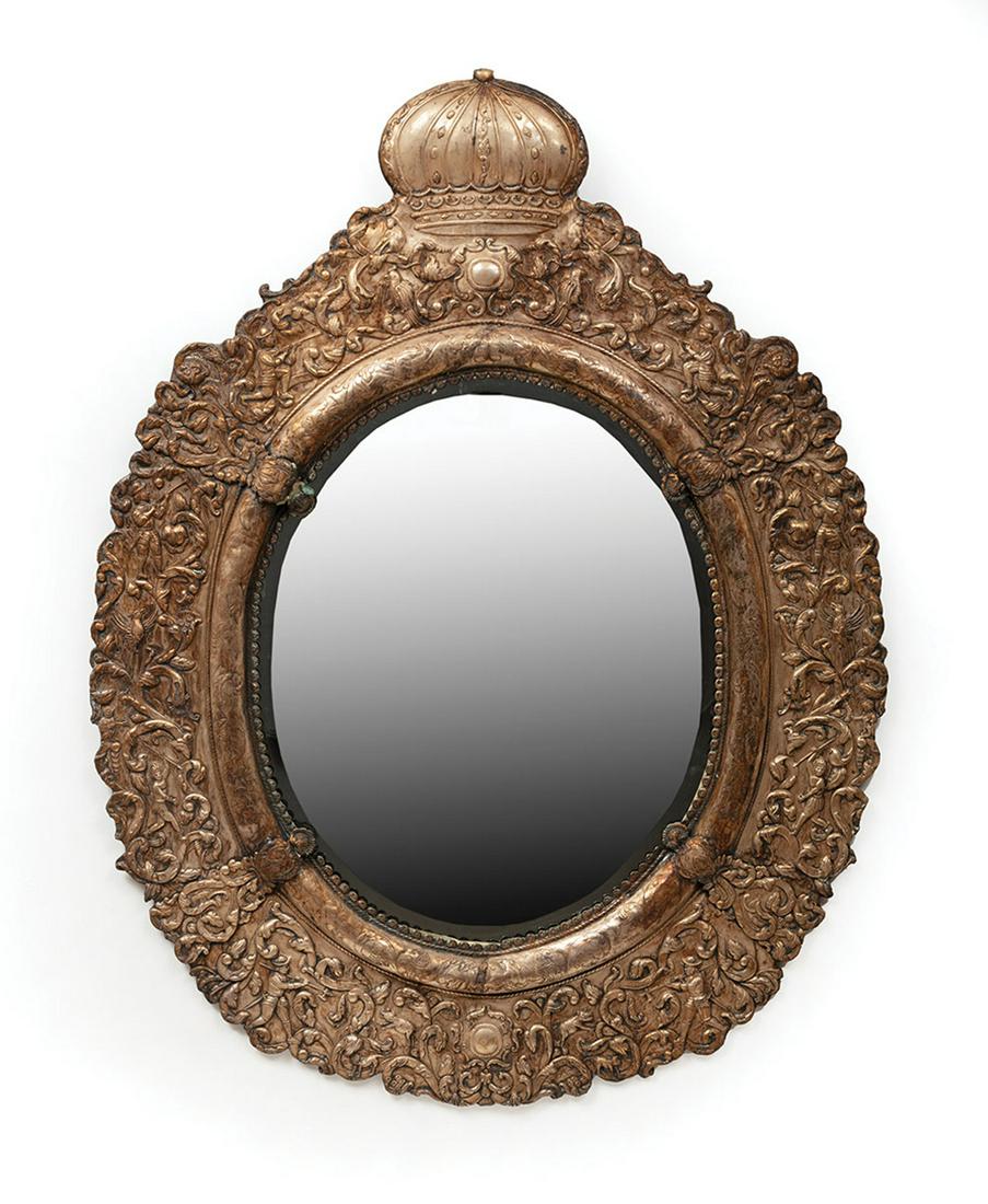 Repousse Silvered Metal Mirror (1 of 2)