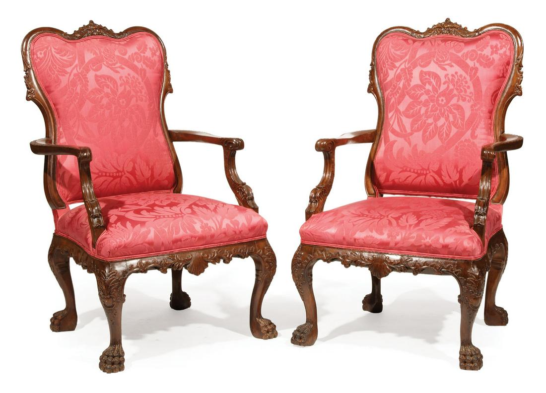 English Carved Mahogany Armchairs (1 of 5)