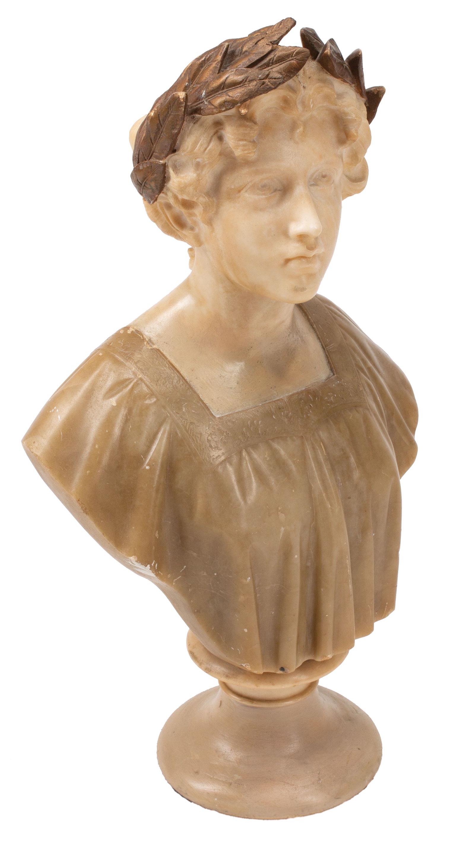 Polychrome Carved Alabaster Bust of a Maiden (1 of 5)