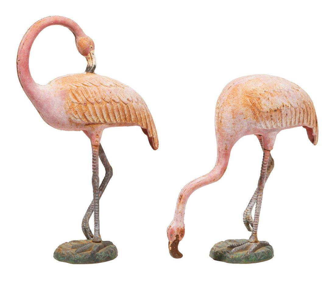 Pair of Cast Iron Garden Flamingos (1 of 2)