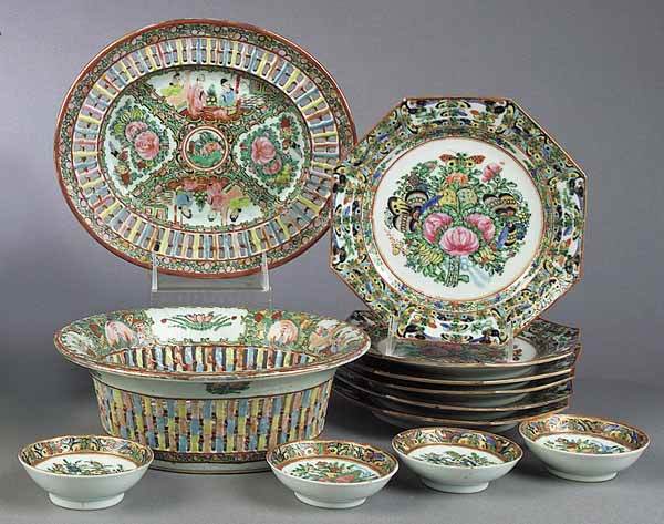 Rose Medallion Porcelain Basket and
