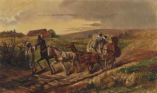 John Bennett (American an/South Carolina,: John Bennett (American/South Carolina, 1865-1956), "Carting Cotton", oil on canvas, signed and dated "1886" lower left, 18 in. x 30 in., in a period giltwood frame. Note: see note on disk * NO RETURNS