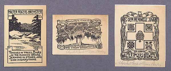 Three Newcomb College Bookplates, all: Three Newcomb College Bookplates, all by Elizabeth Rogers Palfrey for Walter Rogers Brownstar, two pencil-signed, and two dated 1918 and 1916, ranging in size from 4 in. x 3 1/4 in., to 2 1/2 in. x 3
